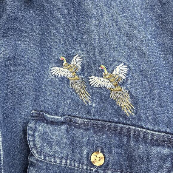 Hunters Select Denim Hunting Shirt Blaze Orange Pheasant Embroidery Men XL Ranch - Picture 3 of 11